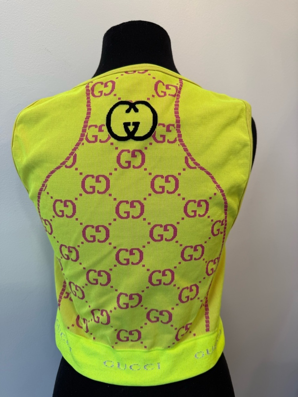 Gucci Neon Lime GG Logo Crop Tank Top Size Large Authentic - Picture 4 of 6